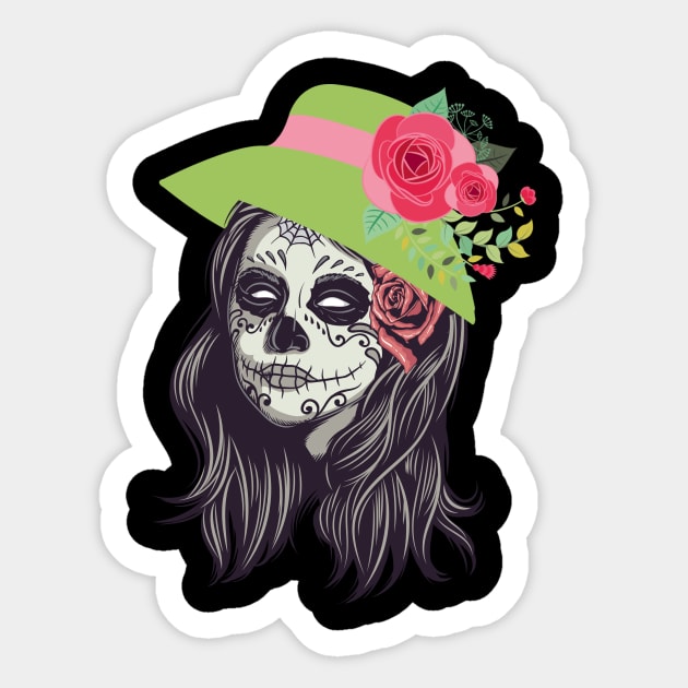 Sugar Skull Beauty Day of The Dead Girl gift Sticker by GillTee